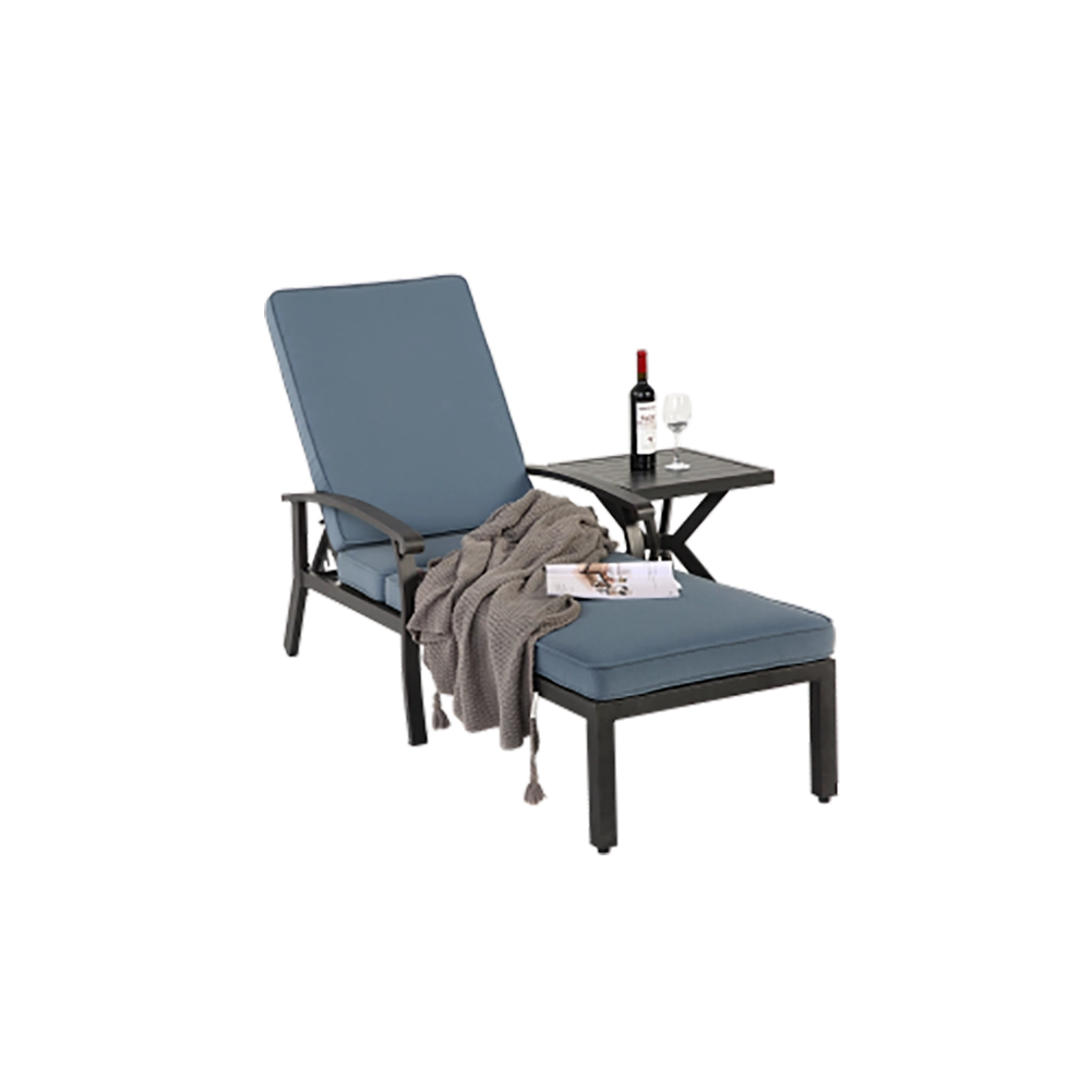 Chaise longue patio regolabile - Xylo - Cuscino blu impermeabile in alluminio resistente alla ruggine