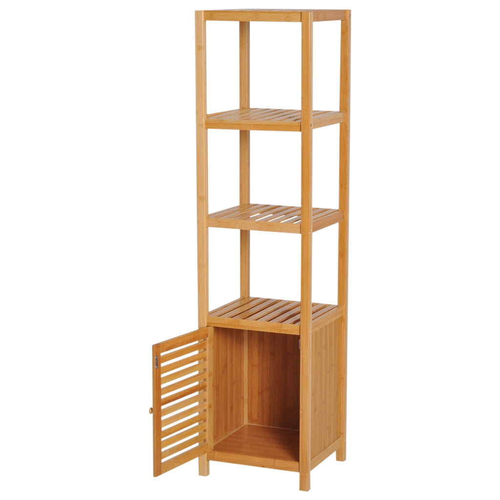 Mobile Bagno Bamb¨´ con 4 Ripiani e Armadietto ¨C zephmum ¨C Legno 36x33x140cm
