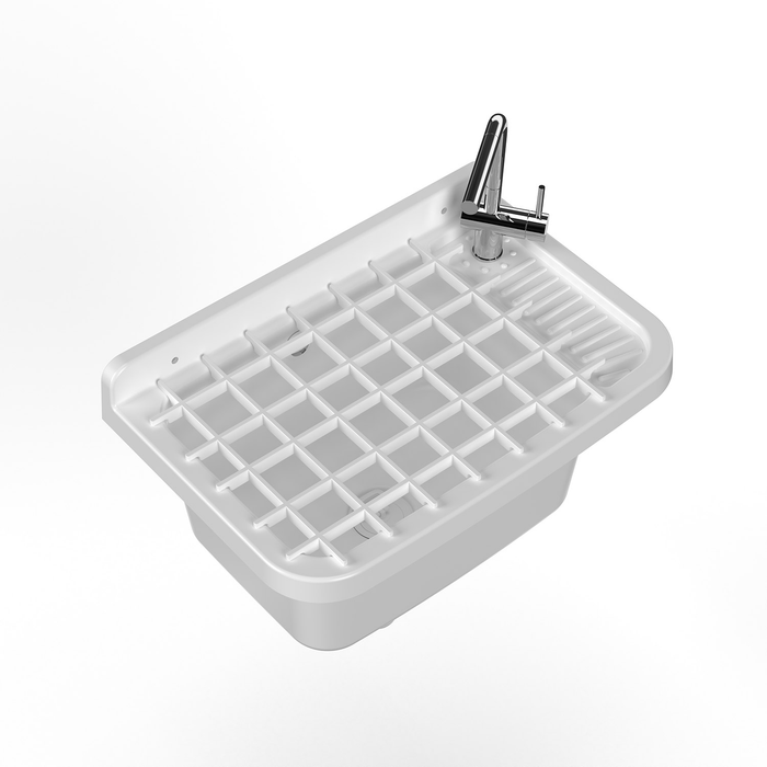 Lavatoio 50 cm Pilozzo a Parete con Griglia in Resina Bianco