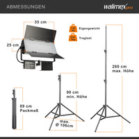 Set studio foto Luce LED a pannello Sirius 160 daylight 65 W, 5600 K + cavalletto fotografico con smorzamento a molla