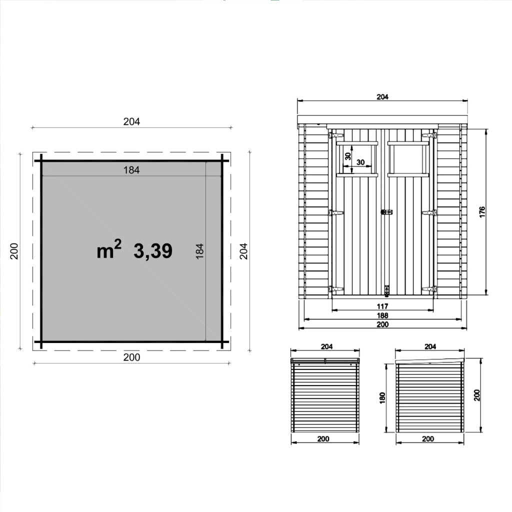 Birba - casetta da giardino in legno di abete 200x200 cm
