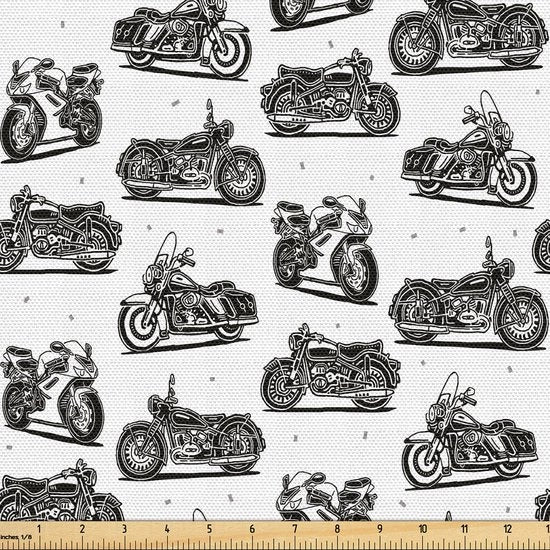 Motorfietsstoff per metro, Disegni in stile retro, Copertura di alta qualità per accessori da interni, 10M (148x1000cm), Bianco Nero Grigio
