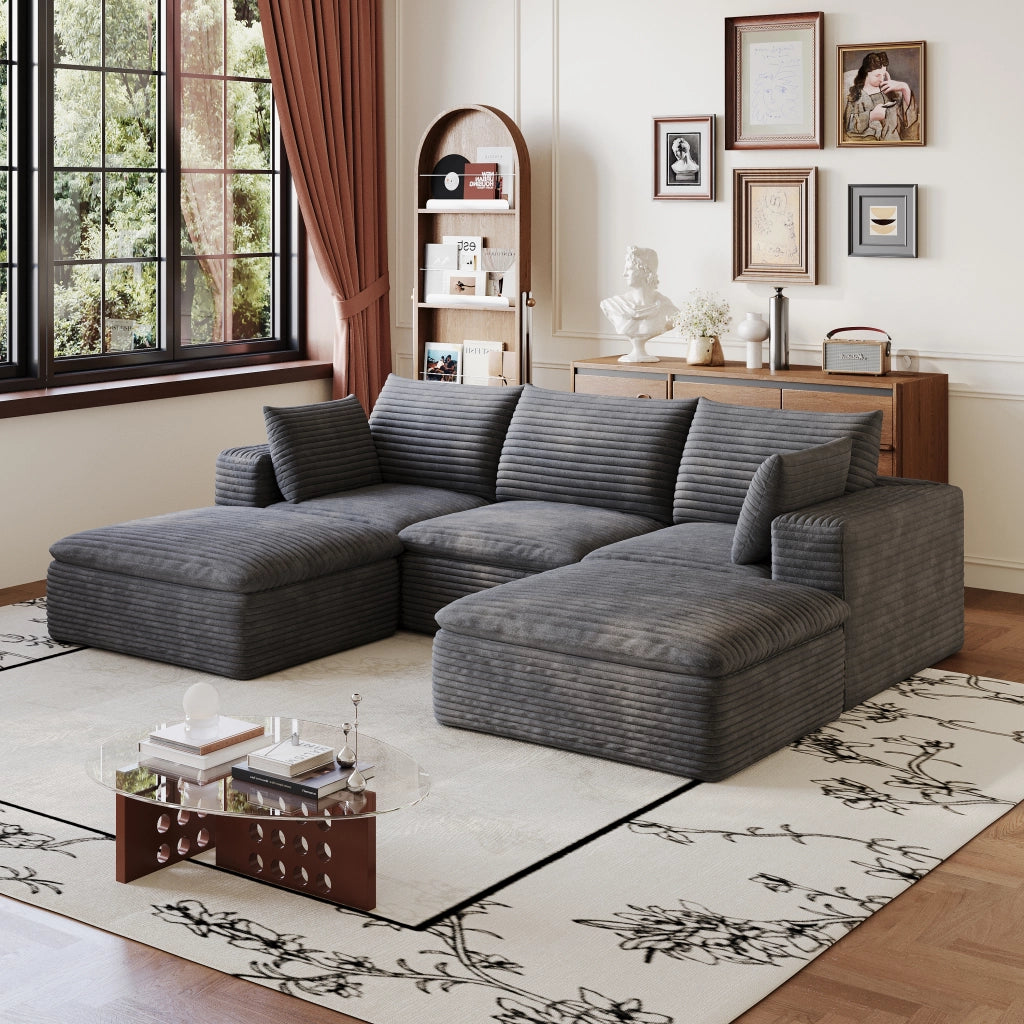 Divano 260 cm in Tessuto a Coste ¨C MINIMAL ¨C Grigio Scuro, Imbottito, Senza Montaggio
