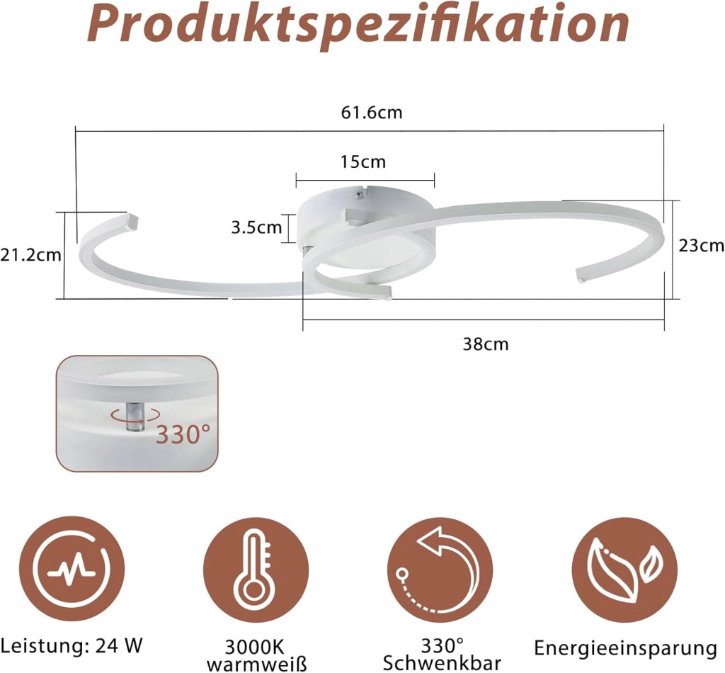 ZMH Lampada da soffitto plafoniera LED moderna 24W 3000K luce calda per soggiorno camera letto