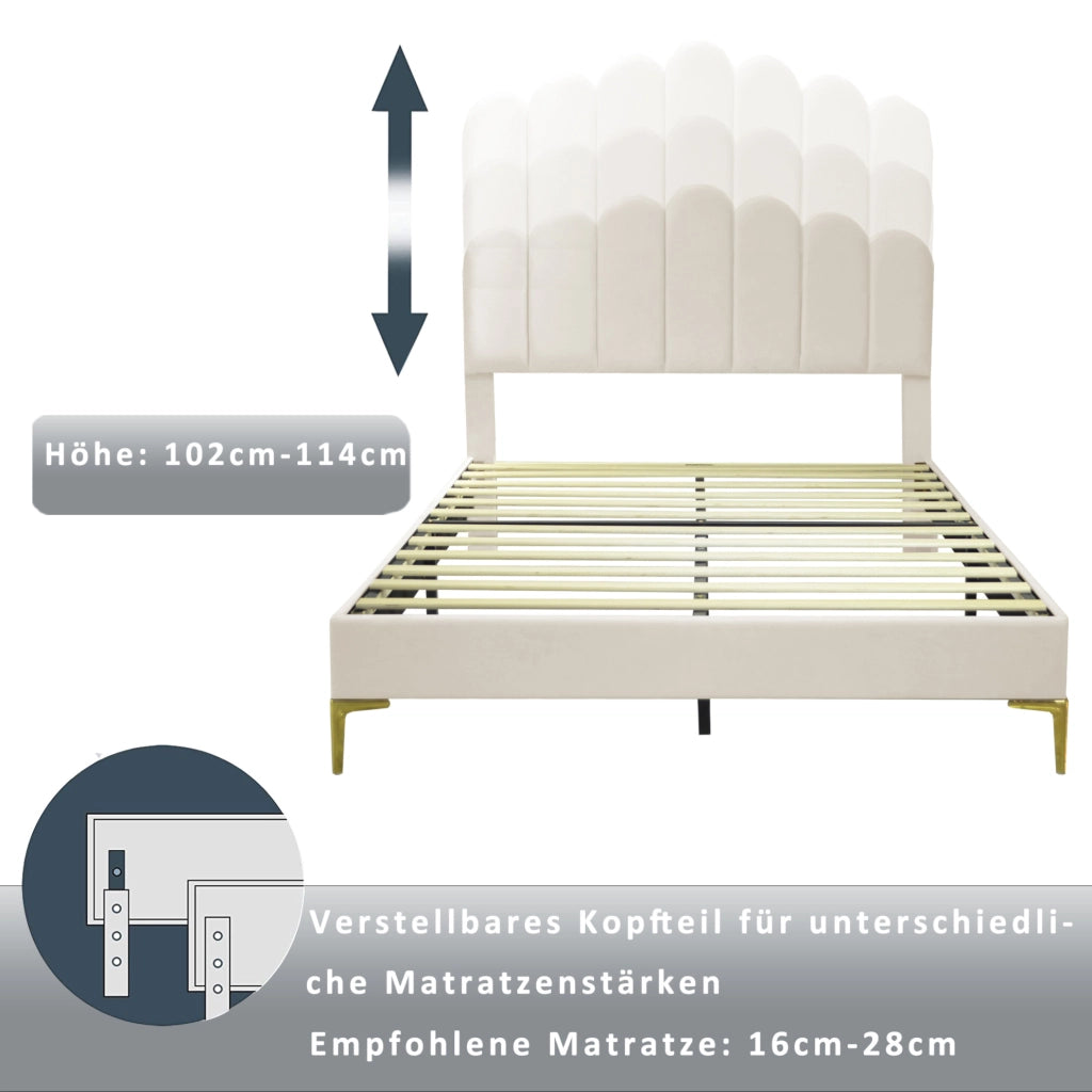 Letto imbottito 140 x 200 cm in velluto beige con testiera regolabile