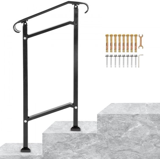Sistema di Sostegno per Scale - Railing in Acciaio Smeato per 1-2 Gradini - Angolo Regolabile 0-30,8° - Dimensioni 50 x 13,5 x 108 cm - Per Esterno/Giardino/Entrata