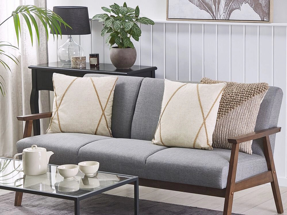 Set di 2 cuscini motivo geometrico in iuta 45 x 45 cm beige moderno