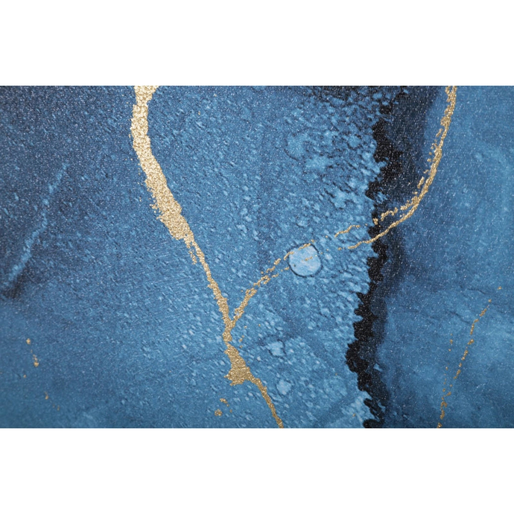 Stampa dipinta Blu Rey astratta effetto marmo blu e oro su tela 80x120 cm