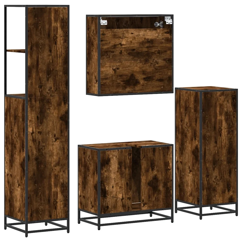 vidaXL Set Mobili da Bagno 4 pz Rovere Fumo in Legno Multistrato