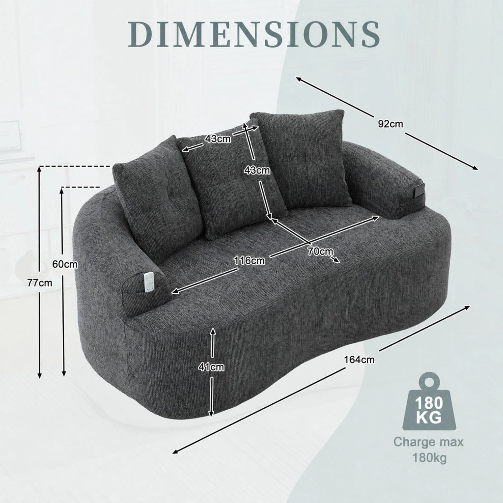 Divano a 2 posti in ciniglia con seduta profonda, molle insacchettate e cuscini imbottiti grigio 164 × 92 × 60 cm