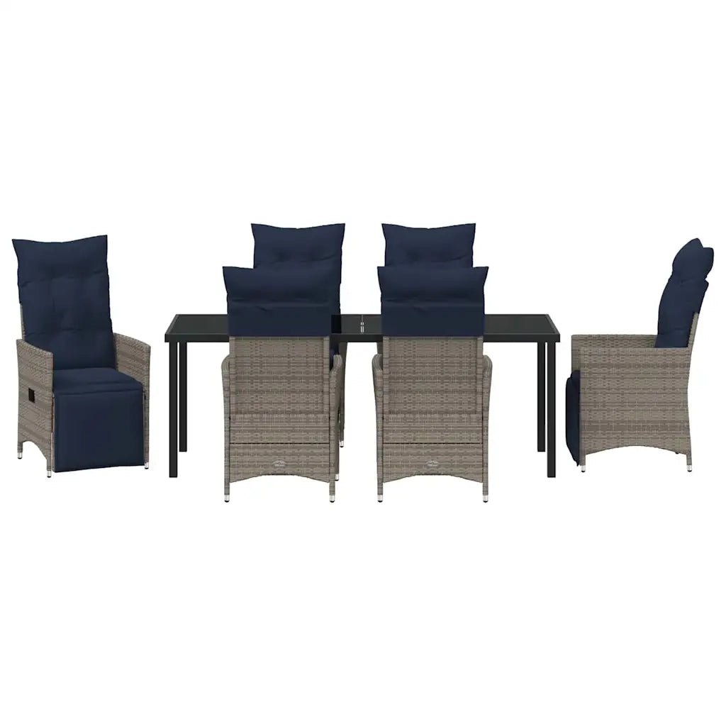 Set di tavolo e sedie con cuscino 7 pcs Grigio Rattan in PE 3379602