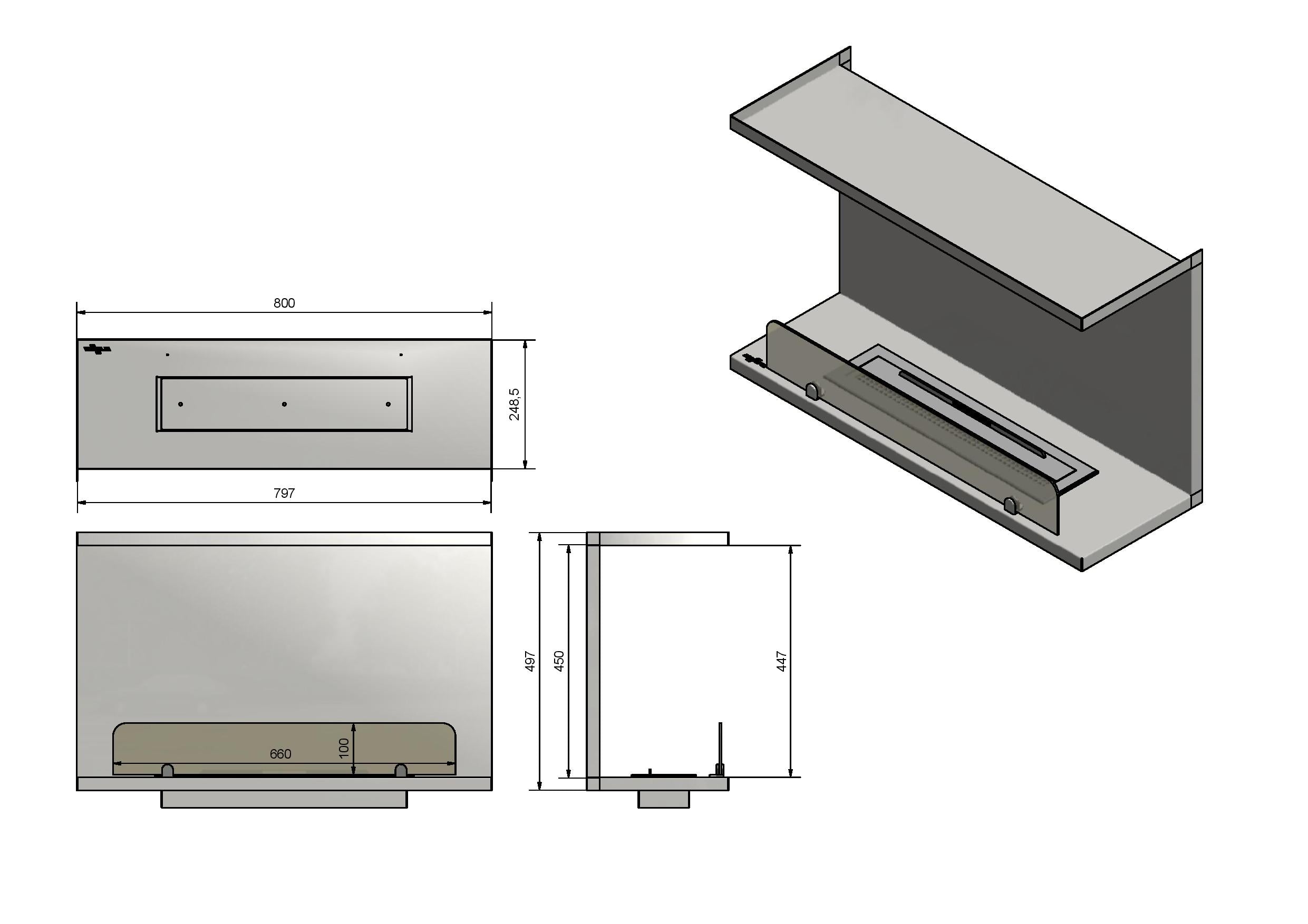 Camino a Bioetanolo da Incasso 80x50 cm Inside C 800 V2 Nero con Vetro