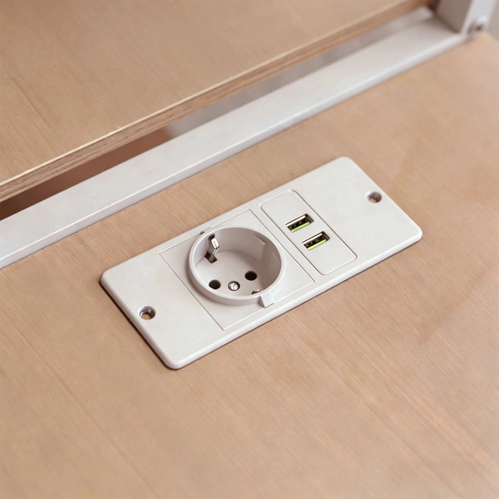 Letto a soppalco con TV - Zephmum- 140x200 - Bianco - Presa di corrente e scala di sicurezza
