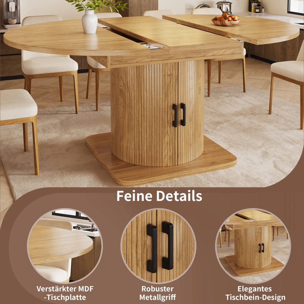 Tavolo allungabile con ripiani rimovibili e portabicchieri, per cucina, in MDF e metallo, naturale 118 × 118 × 76 cm