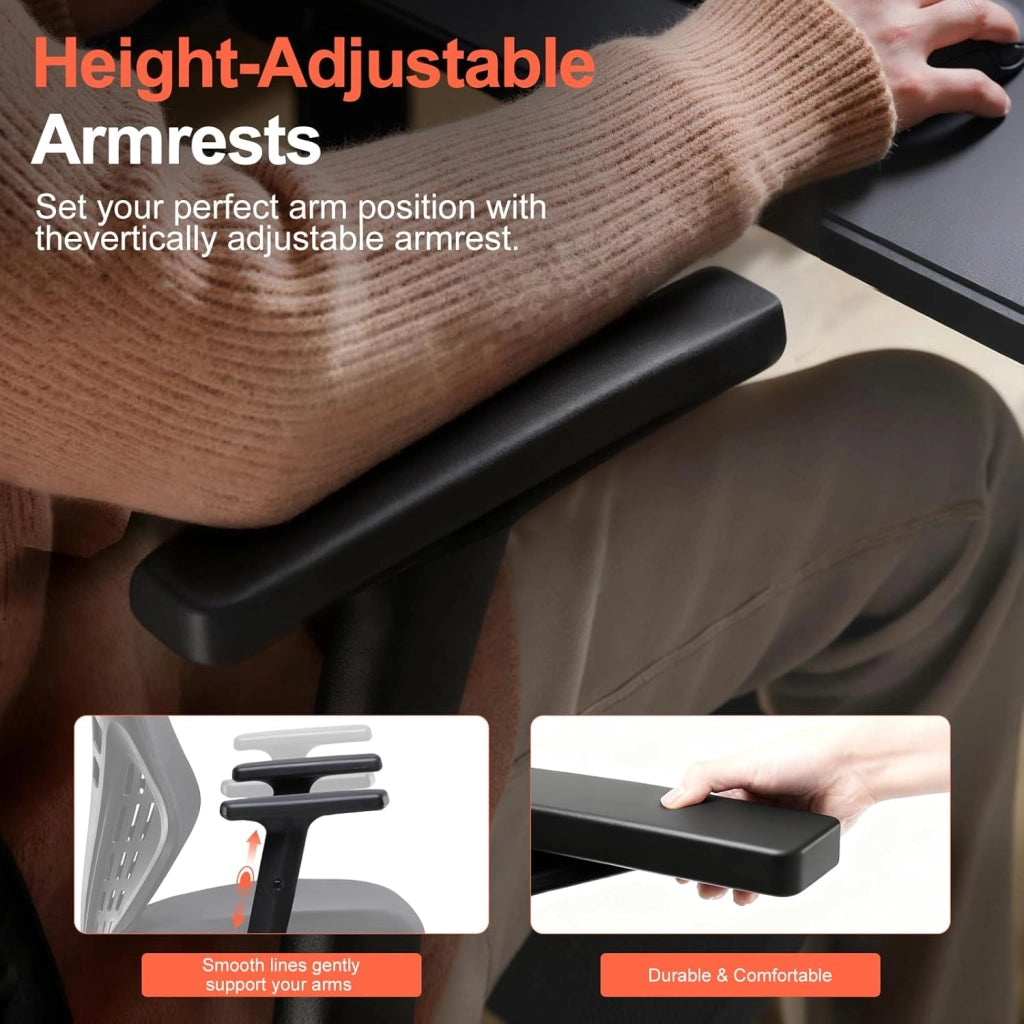 Sedia da ufficio ergonomica con braccioli regolabili, in rete traspirante, schienale a forma di V, funzione basculante, seduta in schiuma ad alta densità, colore nero