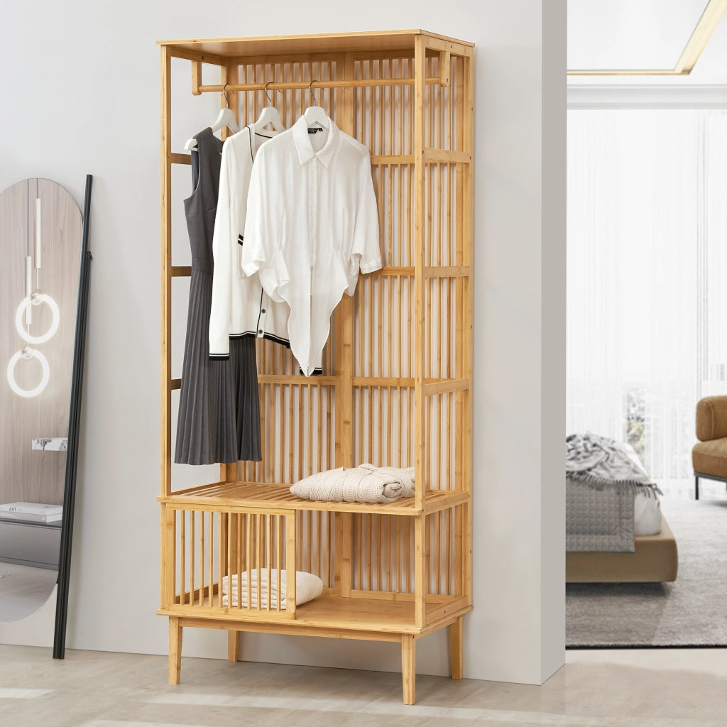 Armadio Aperto Vemb per Guardaroba 185x80x45 cm Porta Abiti in Bambù color Naturale [en.casa]