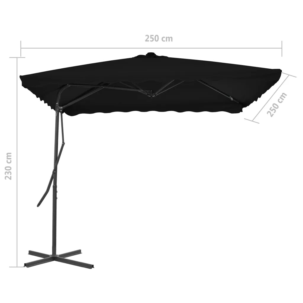 Ombrellone con Palo in Acciaio-Ombrello da giardino Nero 250x250x230 cm