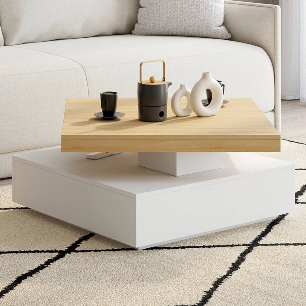 IDMarket - Tavolino quadrato girevole THEA 70 cm legno e bianco