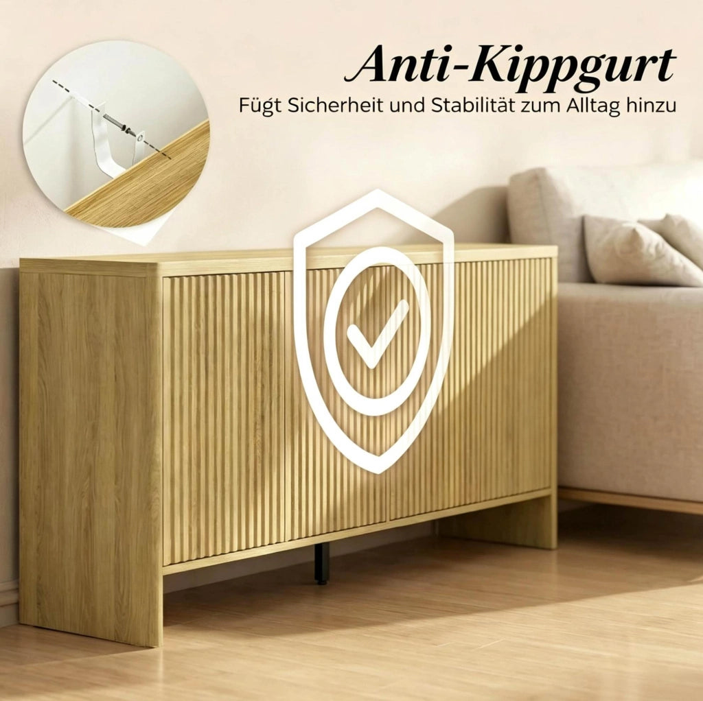 Sideboard 147x40x77 cm in MDF effetto rovere con ripiani regolabili e ante push-to-open
