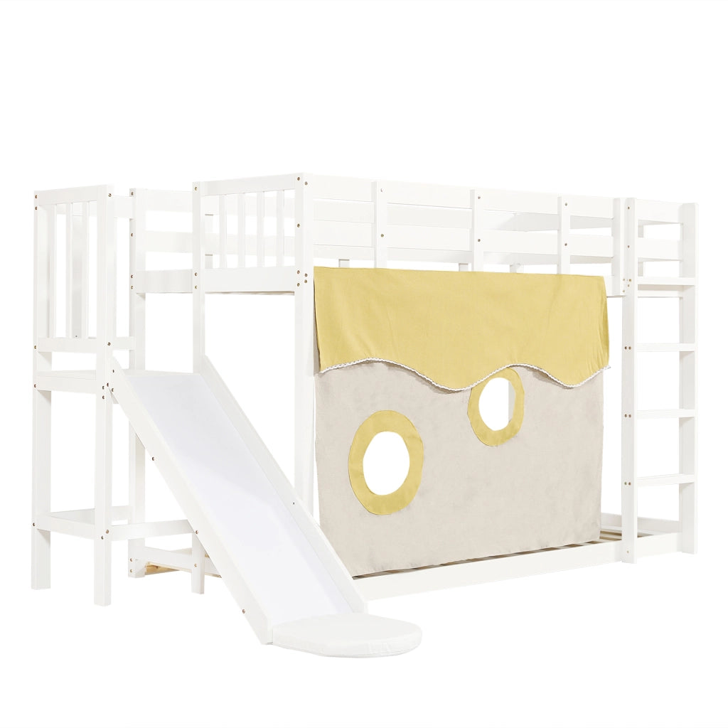 Letto a castello; 90x200cm; con baldacchino; scivolo; pararinga di sicurezza; bianco