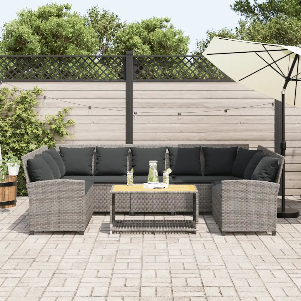 Divano da Giardino con Cuscini in Polyrattan Grigio