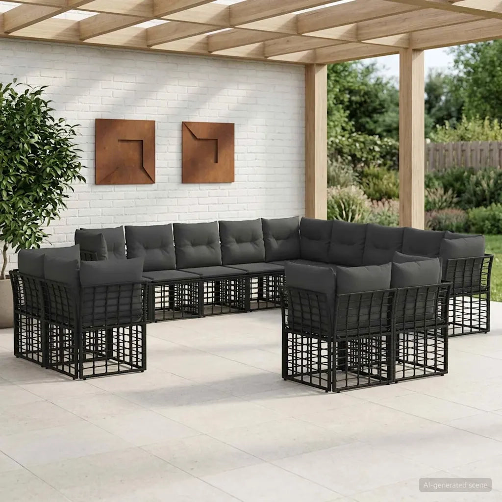 Set di divani da esterno Nero e Grigio scuro Poliestere 3437613