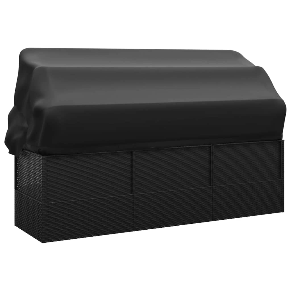 Divano da esterno con baldacchino e cuscini 203 x 58 x 56 cm resina intrecciata nera 02_0012023