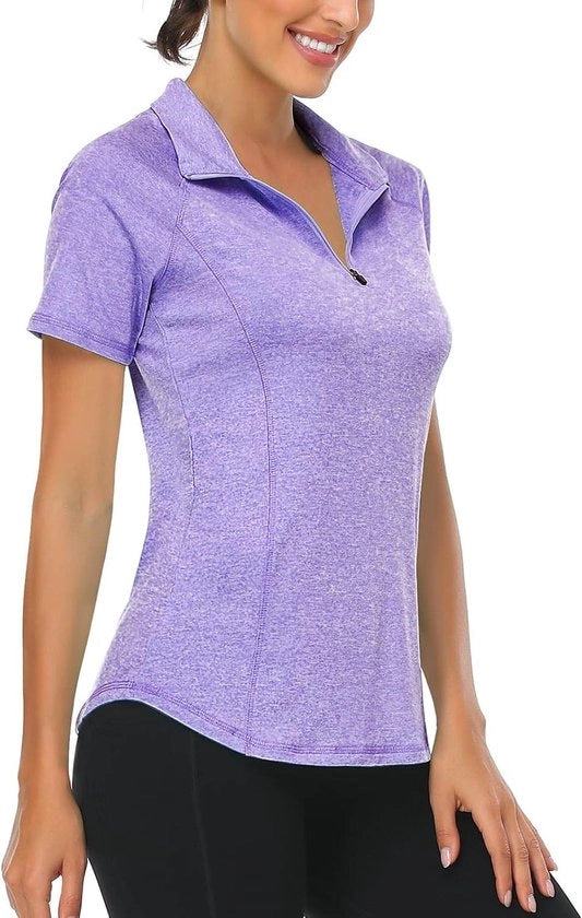 Magliette da Golf per Donne con Collo a V e Maniche Corte - Blu Scuro - Taglie S-2XL
