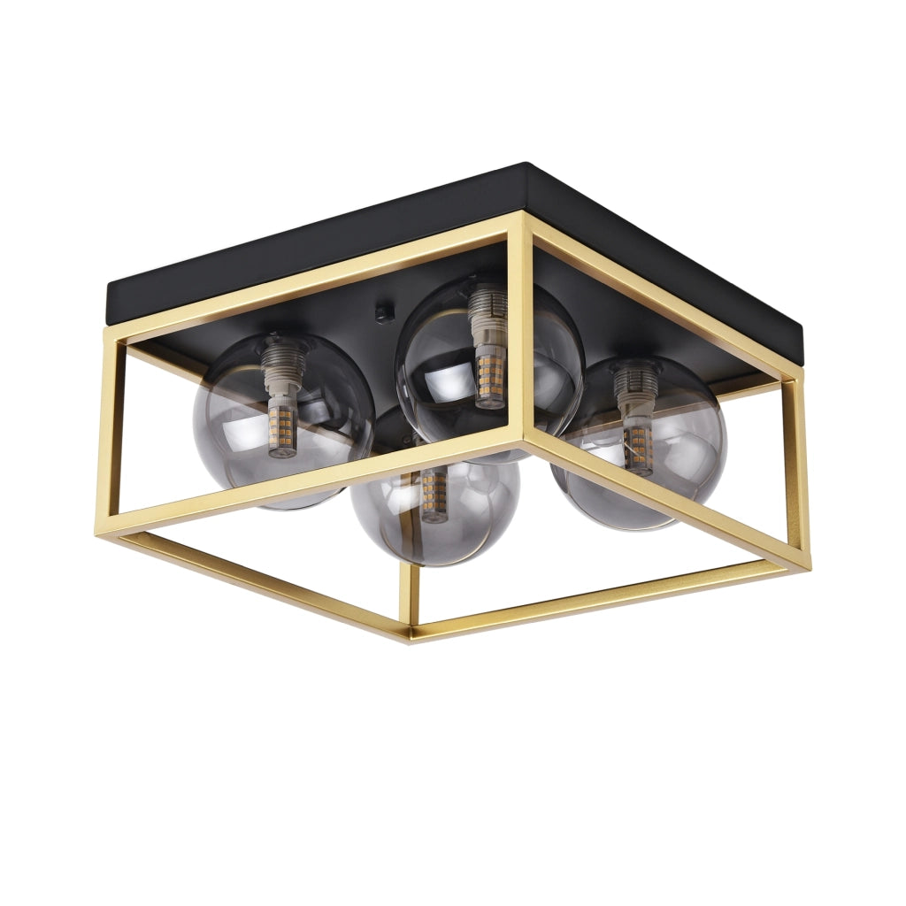 Plafoniera Widnes con 4 Paralumi Sferici e Telaio Rettangolare color Oro lux.pro