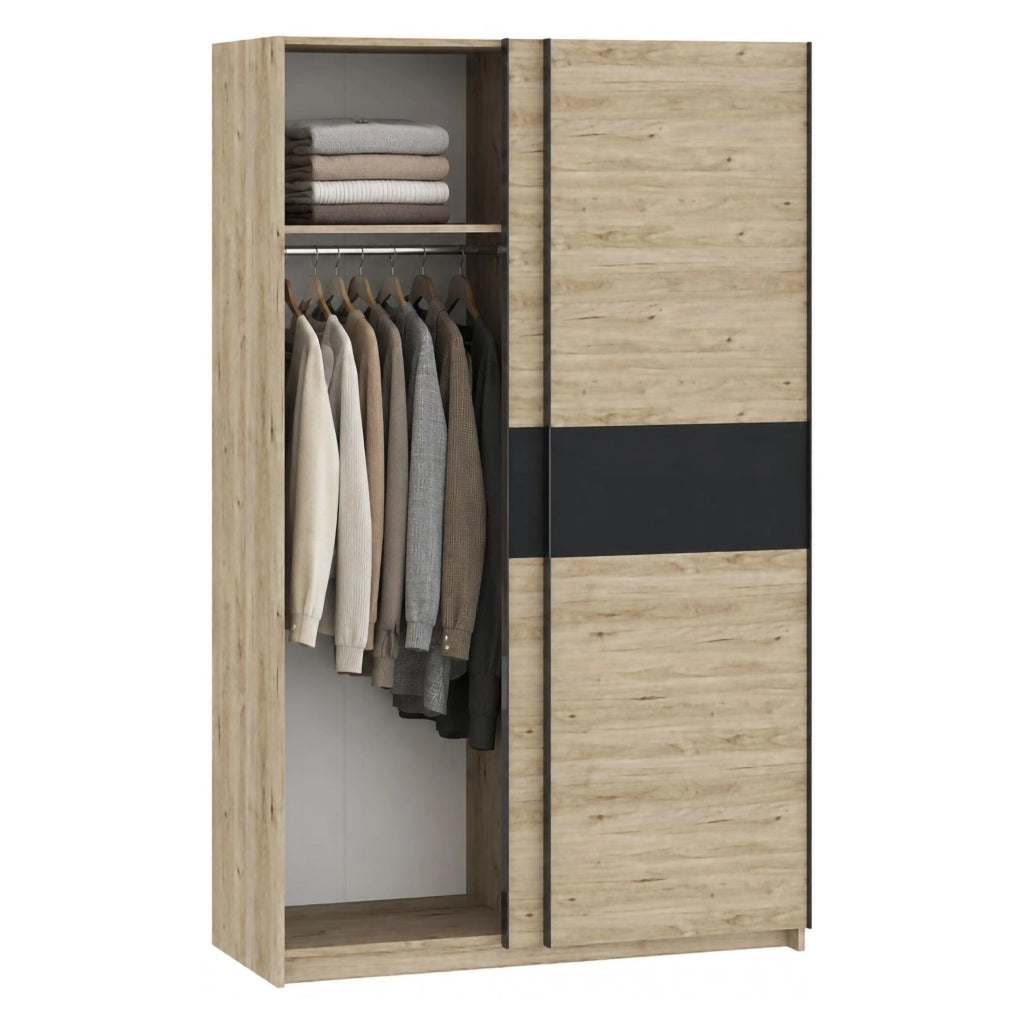 Armadio Camera da Letto Maba, Guardaroba 2 Ante 2 Ripiani, 120x204h cm Marrone Rovere