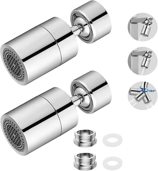 2 x Rubinetto a Sfere 360° - Elettrovalvola a Risparmio d'Acqua per Cucina e Bagno - Viti a Bucaneve Universali M22/M24