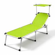 Lettino Pieghevole Prendisole Con Tettuccio Parasole Schienale Reclinabile Regolabile in 6 Posizioni Sedia Sdraio Per Spiaggia Mare Giardino Piscina 187 x 59 x 29 Cm  Verde Fluo