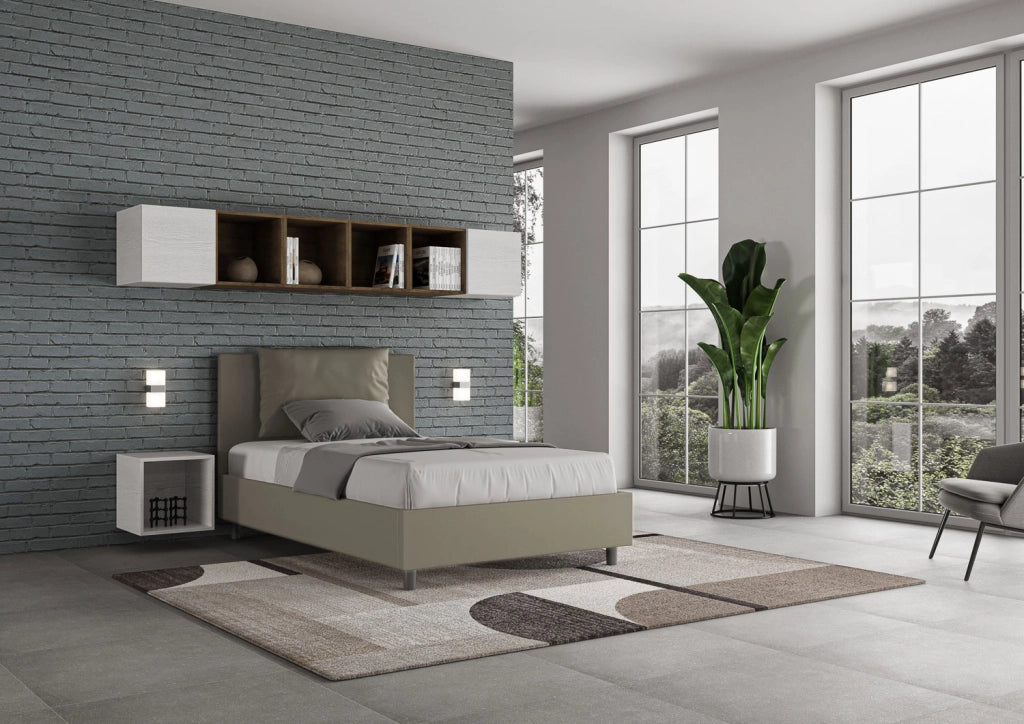 BS COM Letto una piazza e mezza senza rete imbottito 120x200 similpelle cappuccino