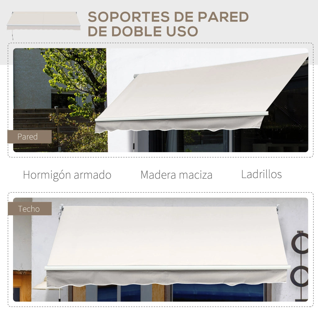 Toldo da Parete Manuale ¨C Aluminio e Poliestere UV50+ ¨C Bianco Crema 200x295 cm