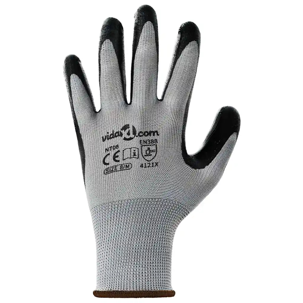 Guanti da Lavoro 12 pz Grigio e Nero 8 / m Poliestere CFW9683084