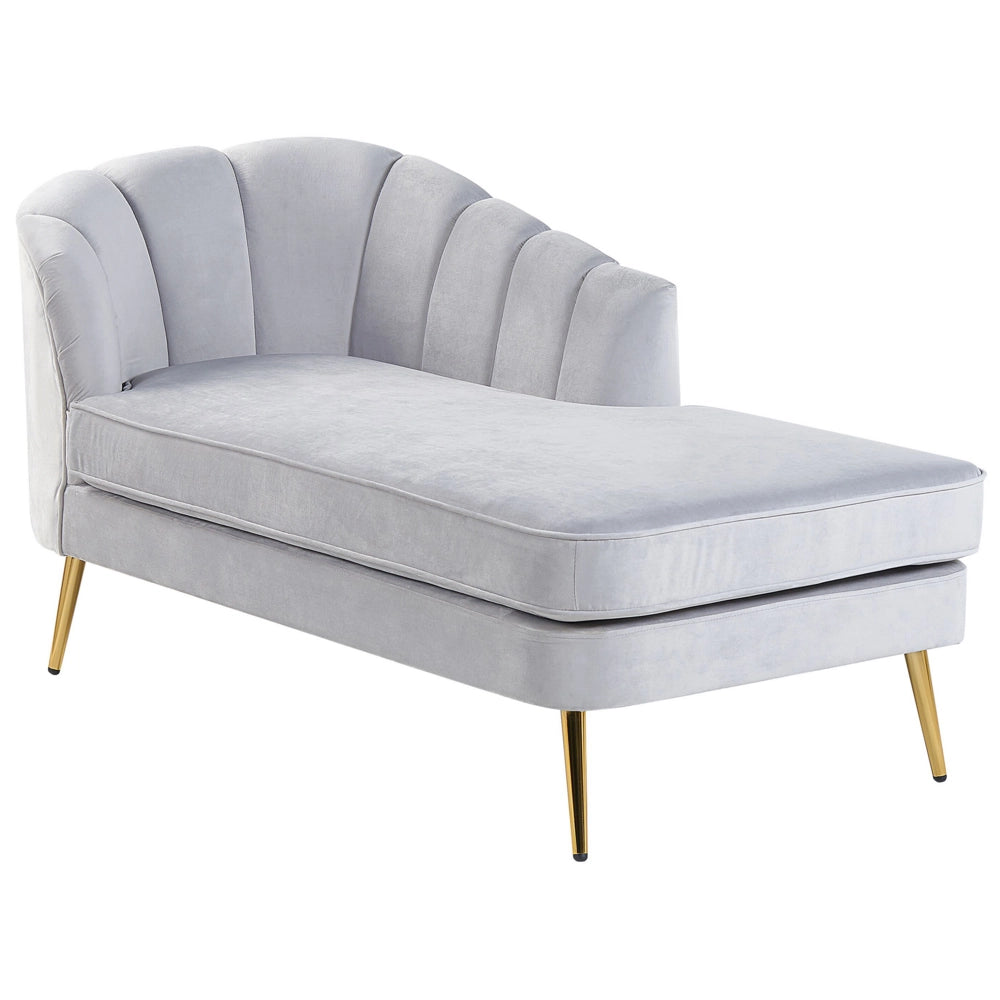Chaise longue Velluto Grigio Chiaro Rivestimento Gambe In Metallo dorato versione sinistra