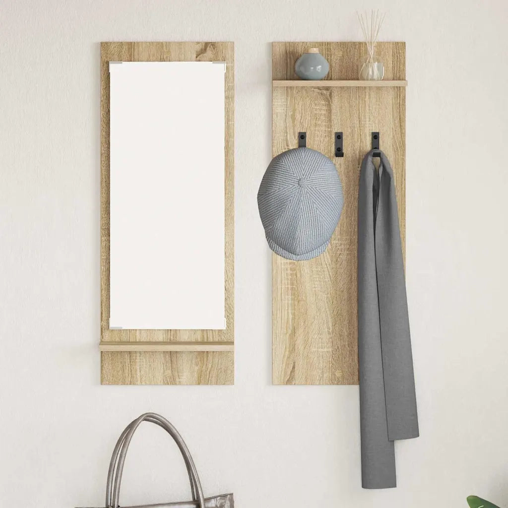 vidaXL Appendiabiti a muro con specchio rovere sonoma 70 x 10 x 90 cm