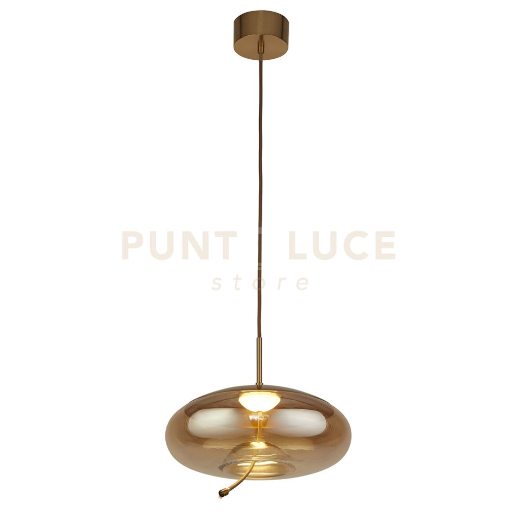 Pendente Lisbona - Ottone satinato e vetro ambrato