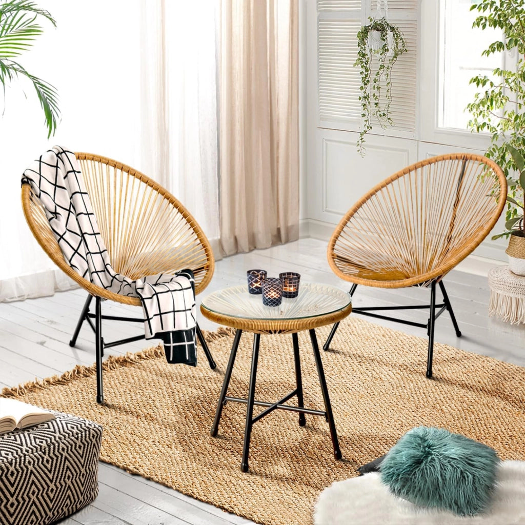 Set di mobili da Giardino Izmir - Tavolo e 2 poltrone con Corda Effetto Rattan