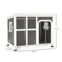Casetta per Cani con Finestrelle e Ingresso a Tenda, in Legno di Abete, 90x62x71 cm, Grigio Chiaro
