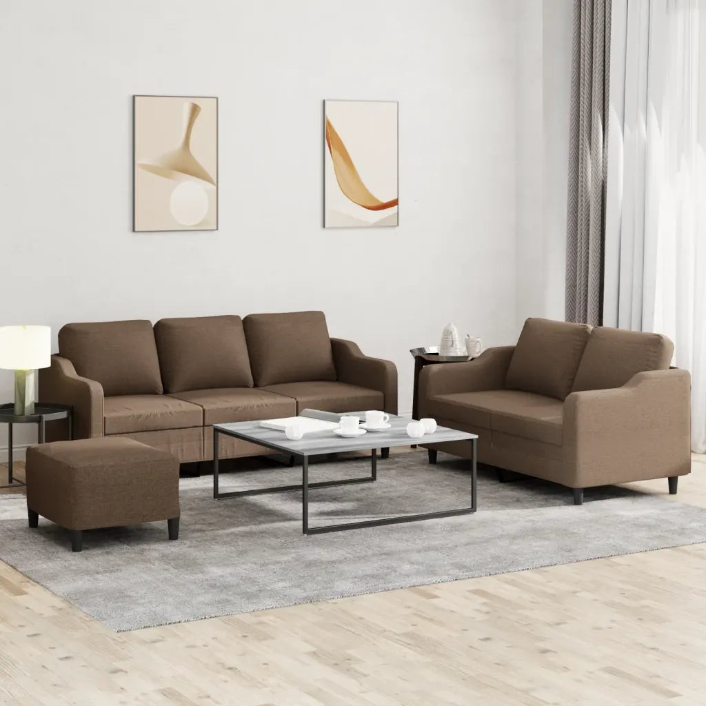 Set di Divani 3 pz con Cuscini Marrone in Tessuto 3201845