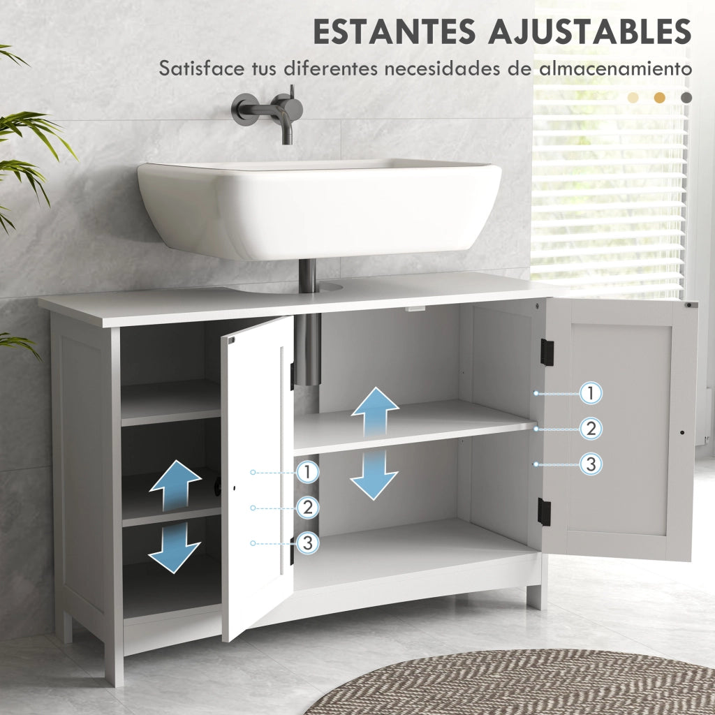 Mobiletto Sottolavabo con 2 Ante e Ripiani Regolabili Antivento ¨C zephmum ¨C Bianco 90x30x60 cm