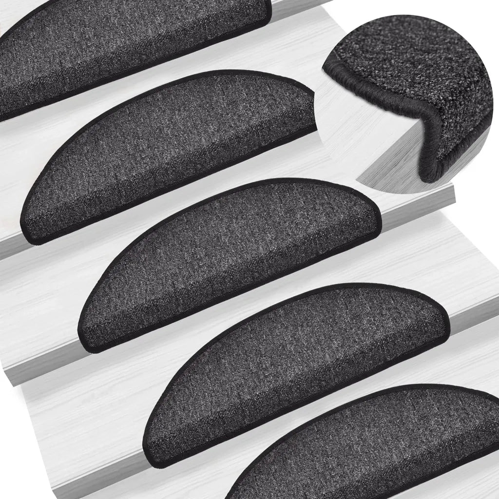 Tappetini per scale 15 pz 56x17x3 cm Antracite Semicircolari 133876