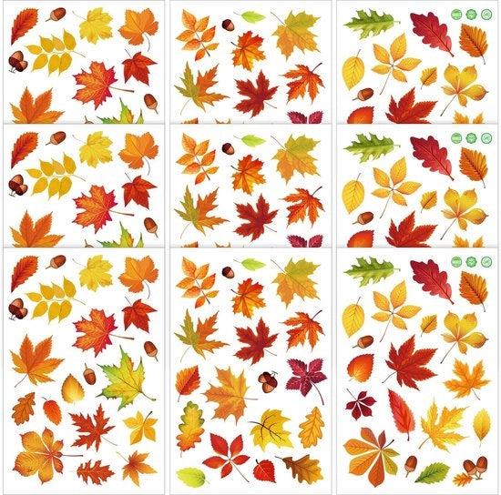 Sticker per finestra a forma di foglie di quercia - 9 pezzi - PVC autofissante - resistente alla luce - dimensioni 30x20cm - decorazioni per finestre