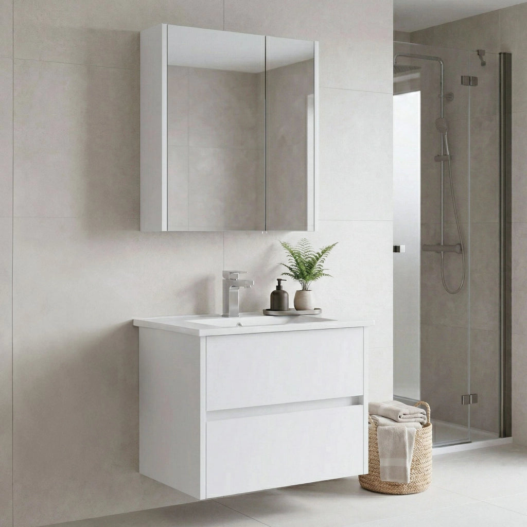 Set mobile lavabo con specchio (2 pezzi) "Arno 65" - 65 x 45 x 52 cm - Bianco