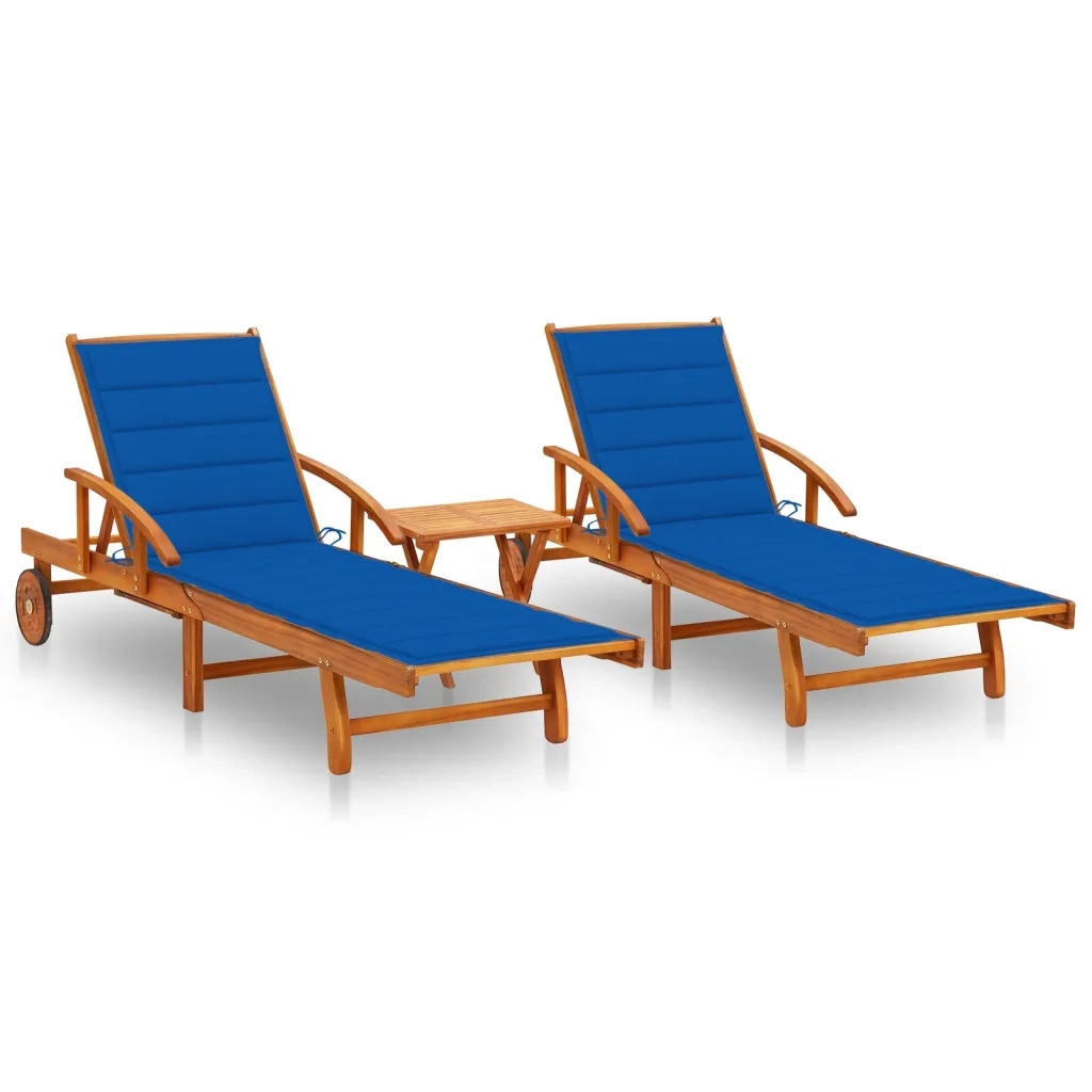 Lettino Prendisole 2pz con Tavolo e Cuscini Massello d'Acacia cod mxl 72082