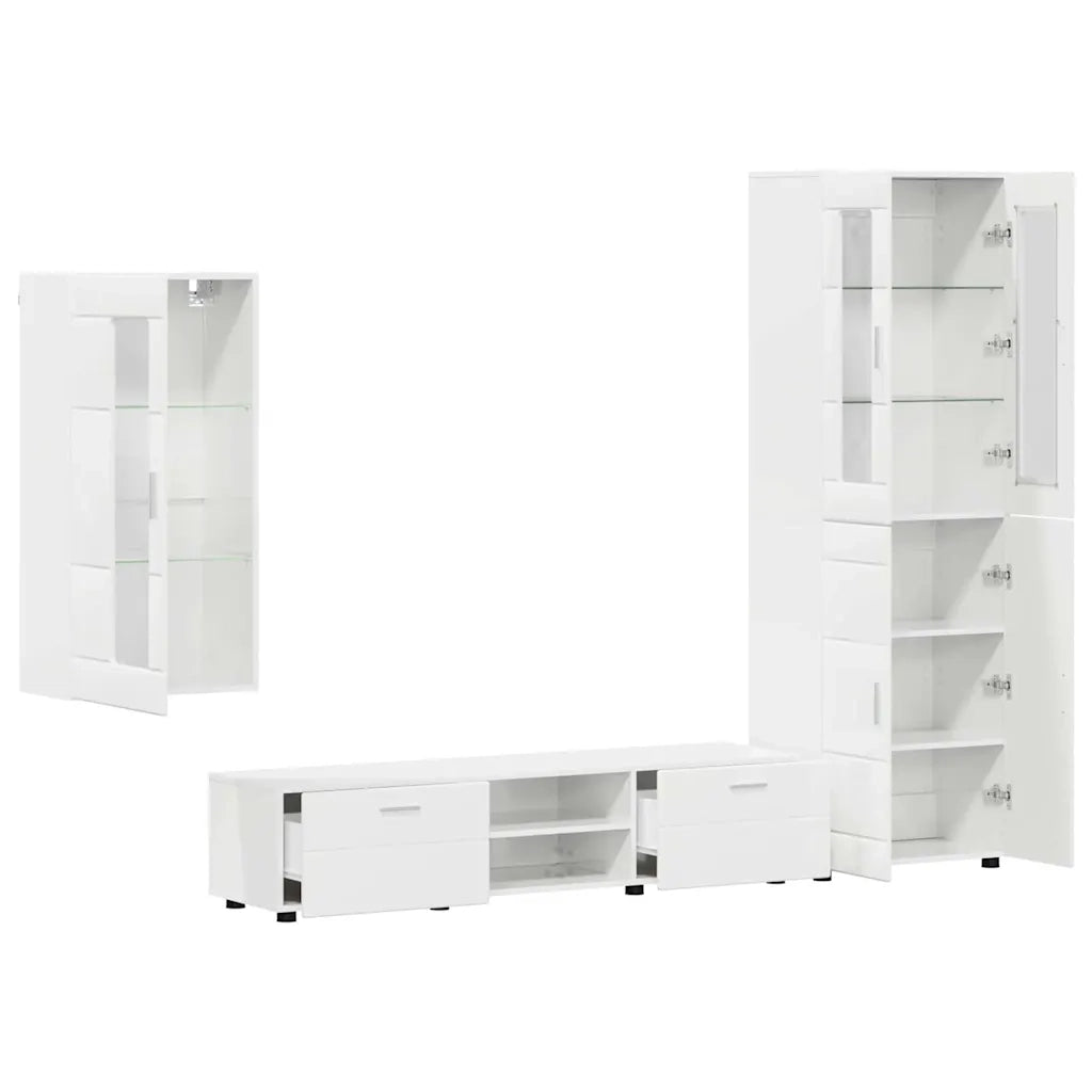 Set mobile TV con porta FLORIN Bianco Lucido Legno multistrato