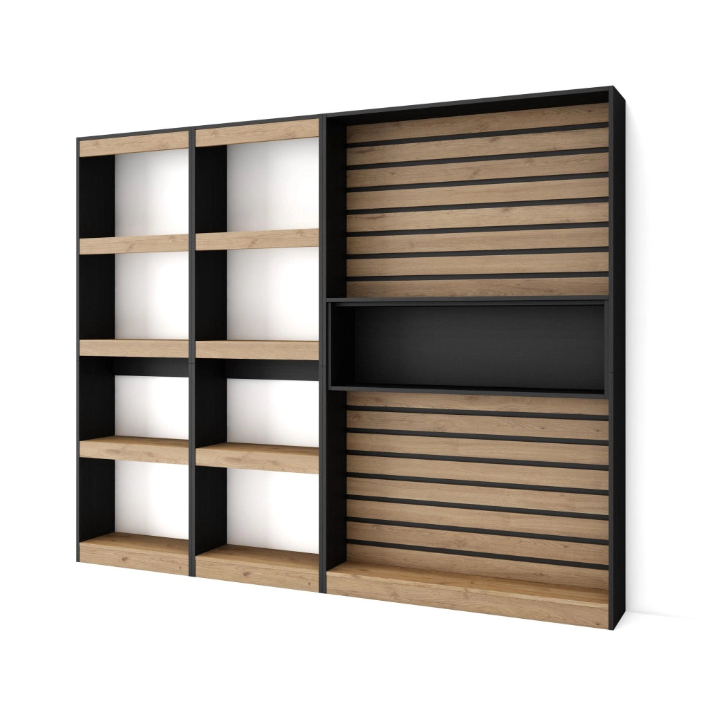 Libreria scaffale, 230x25x186cm, Soggiorno, Ufficio, Per libri, colore Rovere e nero RF2425