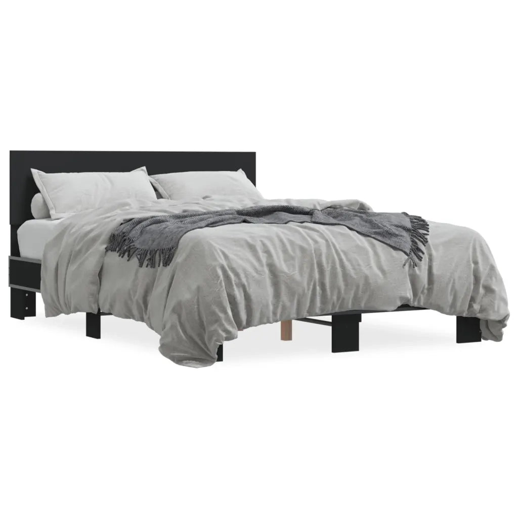 Letto matrimoniale | Letto per adulti | Giroletto Nero 140x190 cm in Legno Multistrato e Metallo