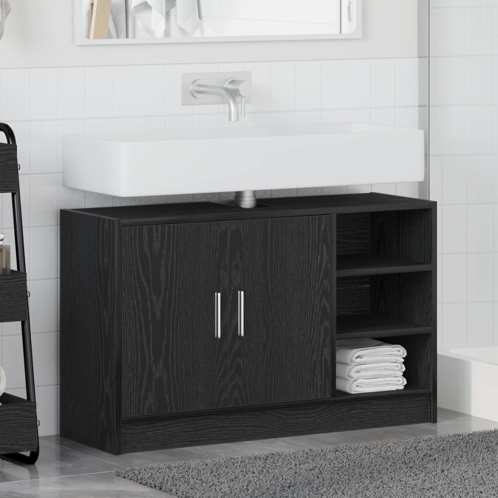 Armadio Lavabo Rovere Nero 90x29x55 cm Legno Ingegnerizzato